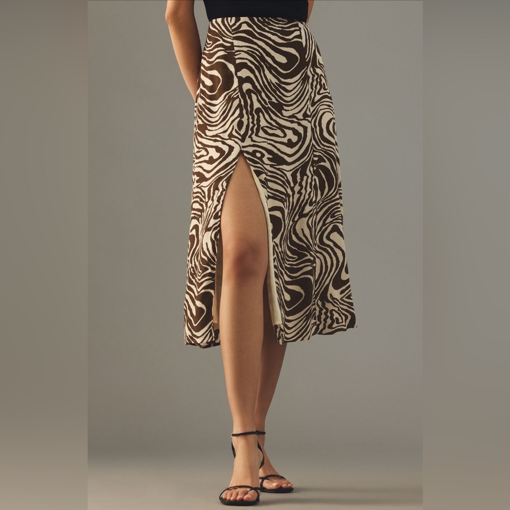 Anthropologie The Lille Side-Slit Midi Skirt by Maeve Brown Cream - Size 10